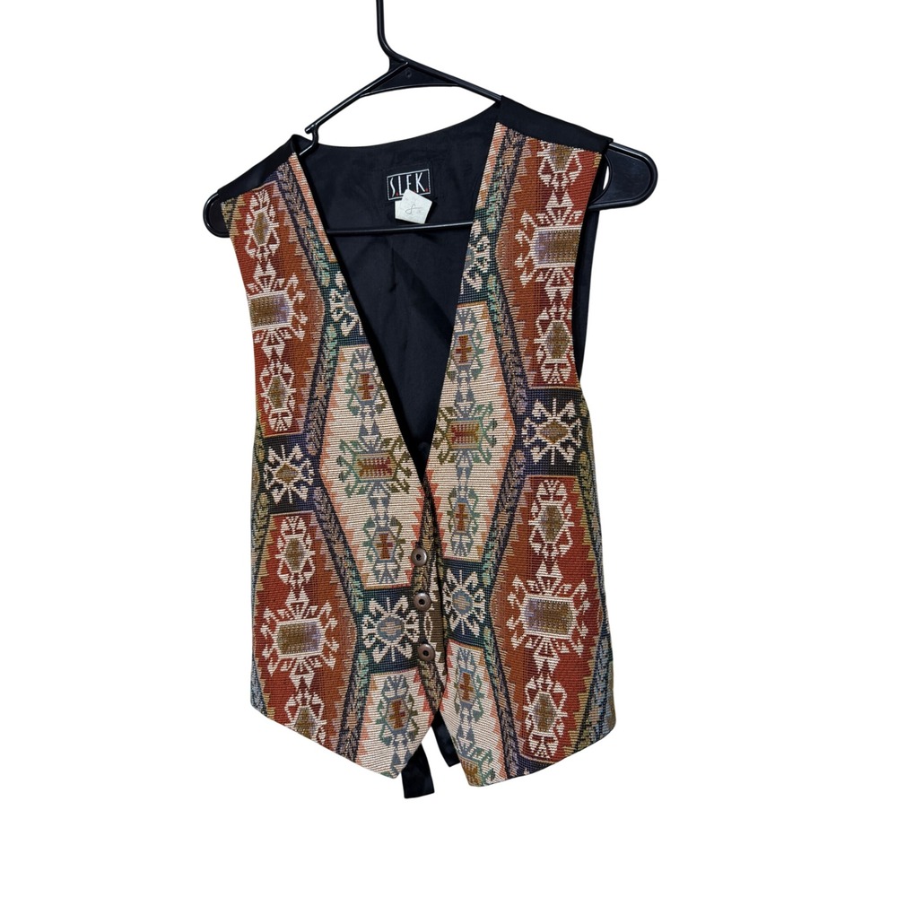 Vintage SLEK Tapestry Southwestern Geometric Print Vest Size M